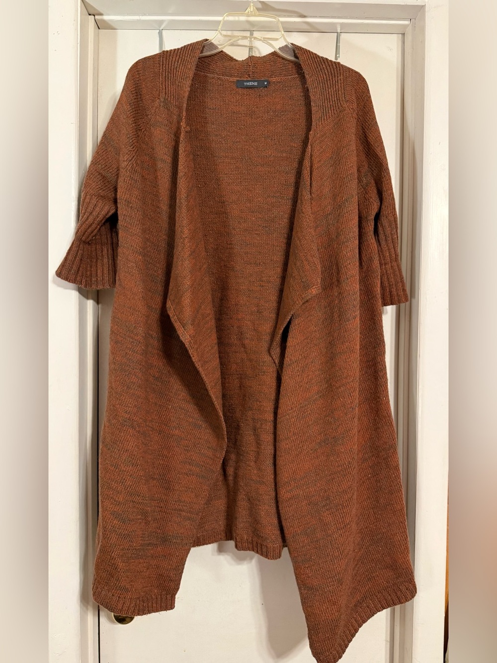 Theme long cardigan size medium in chestnut brown